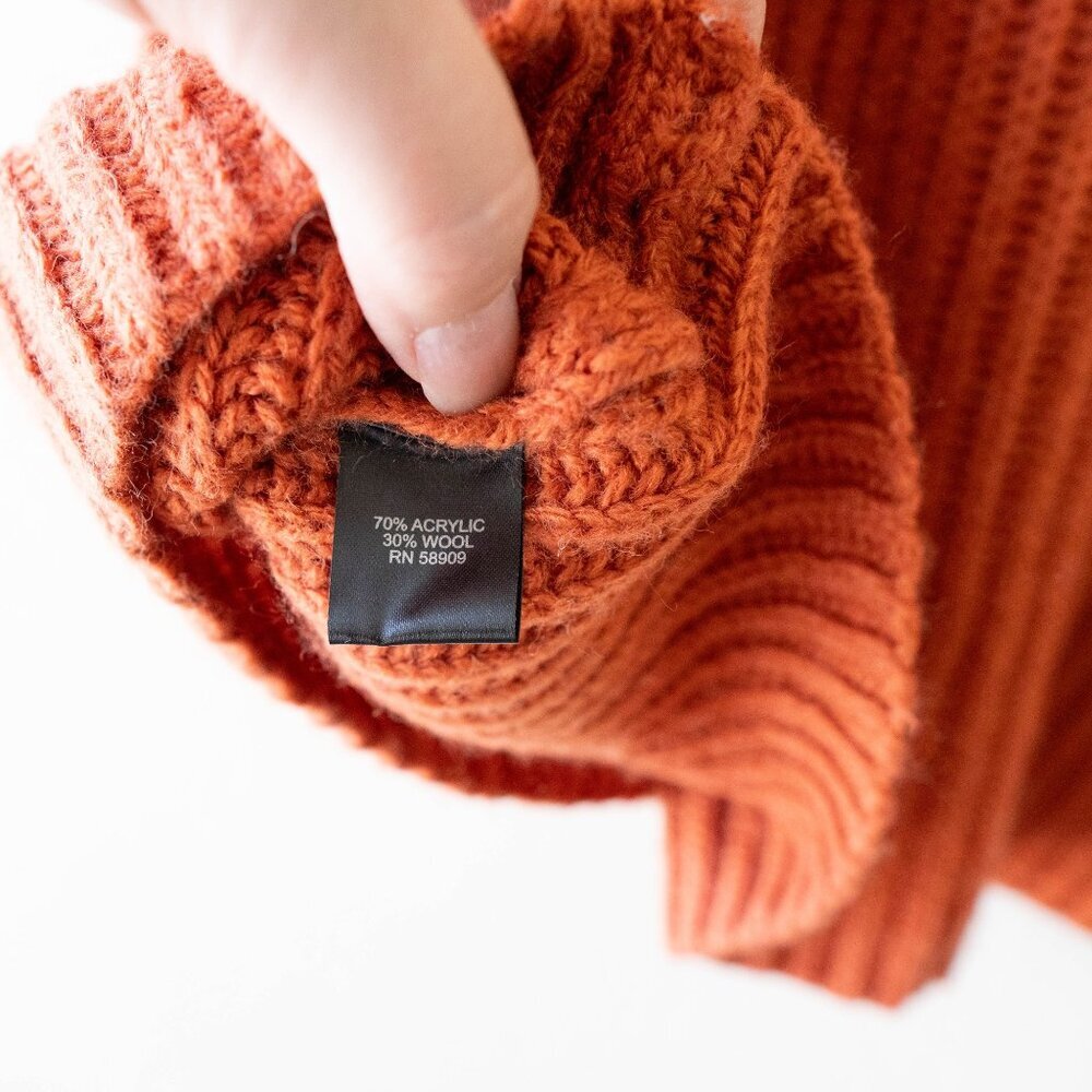 Chelsea & Violet Fringe Sweater Size Large Rust Orange Wool Blend Pullover Fall - Picture 8 of 8